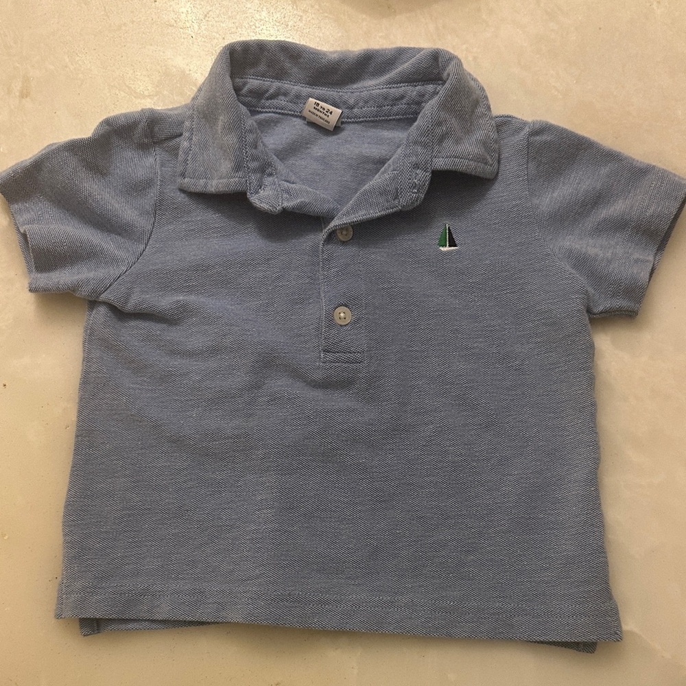 Janie and Jack Light Blue Polo with Sailboat Embroidery
